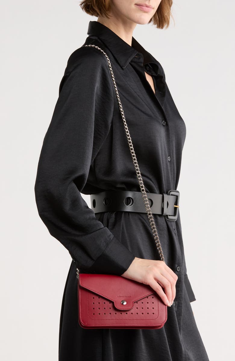 Longchamp Mademoiselle Leather Wallet on a Chain, Alternate, color, Garnet Red