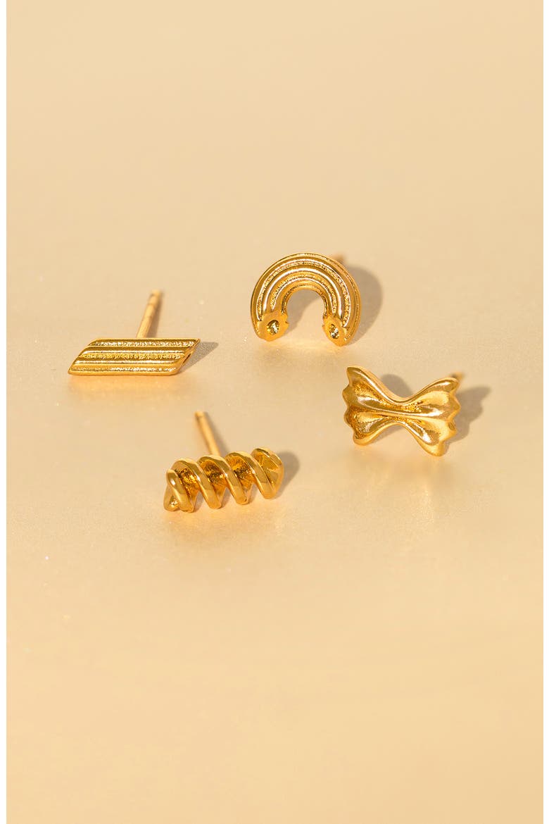 Al Dente Pasta Set of 4 Stud Earrings, Alternate, color, GOLD
