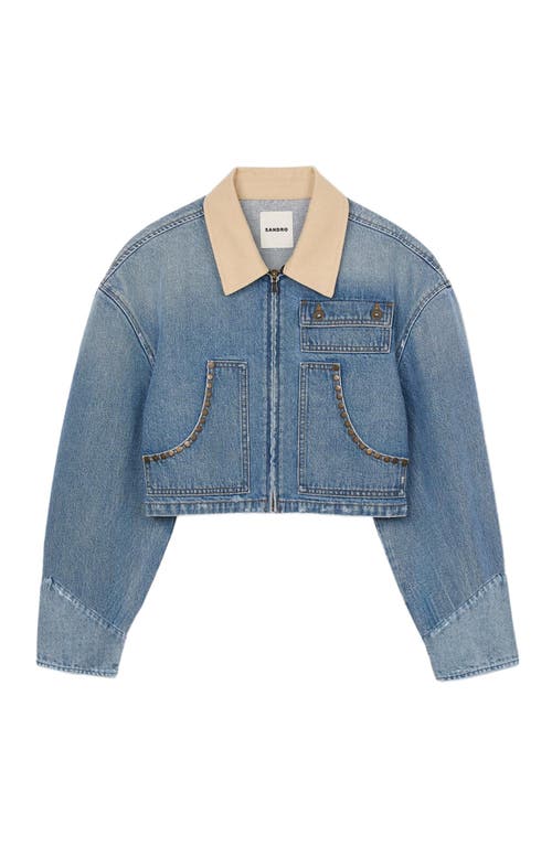 SANDRO SANDRO DENIM JACKET WITH STUDS 