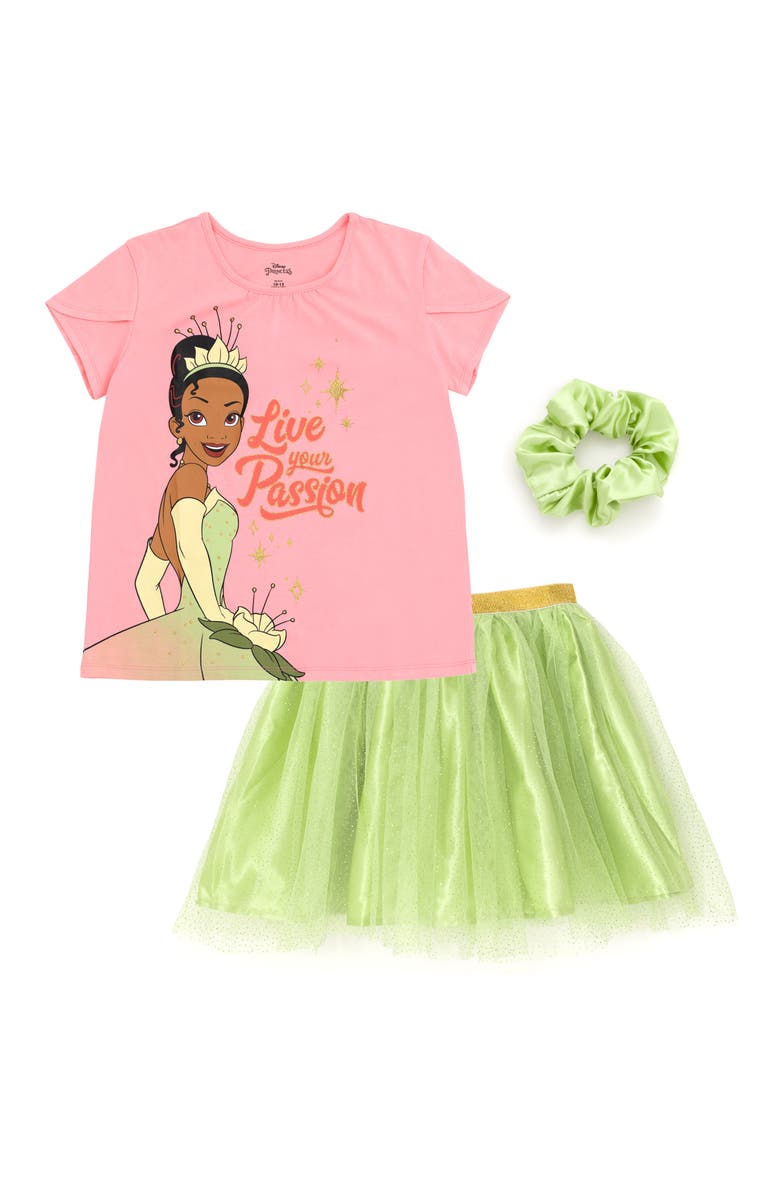 Disney Princess T-Shirt and Tutu Skirt Set with Scrunchie, Alternate, color, Pink Green Tiana