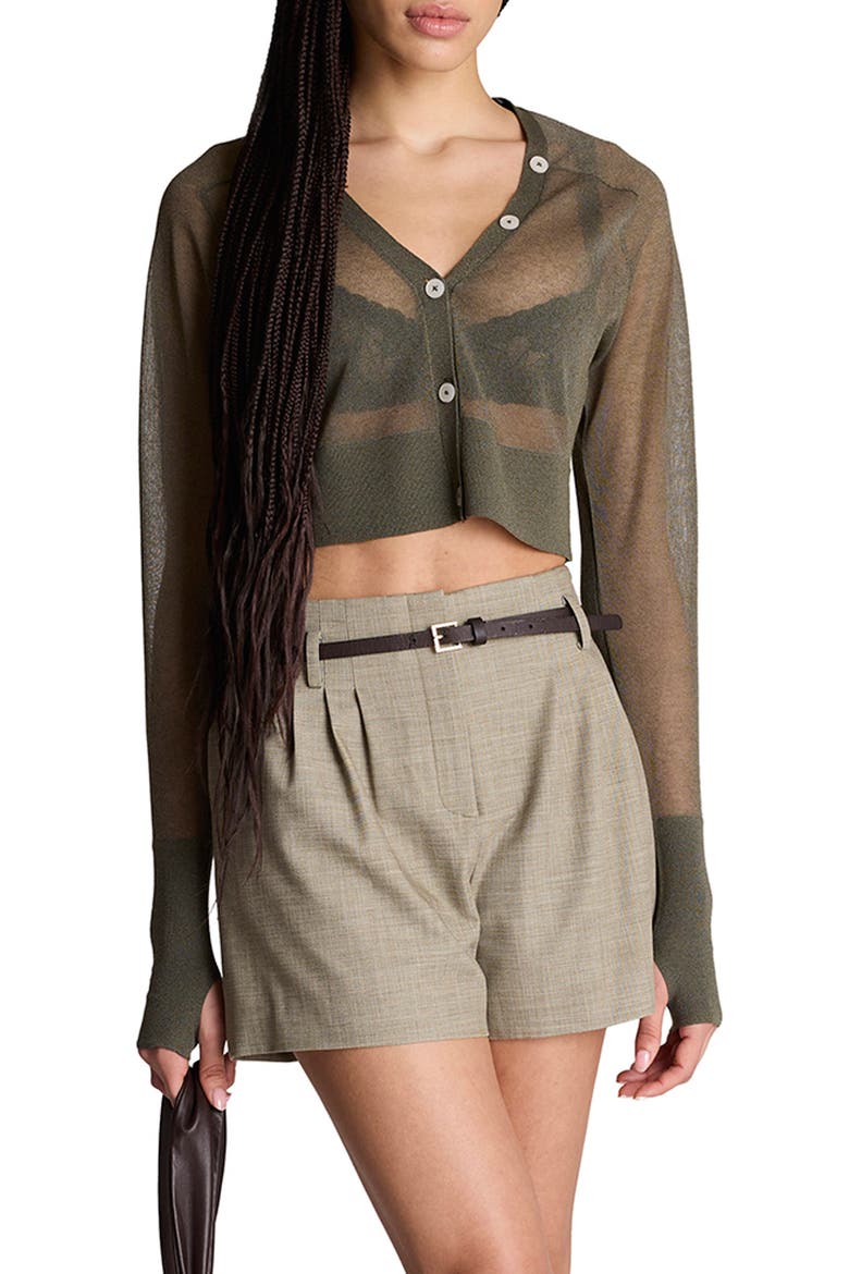 Sheer Cropped Cardigan, Main, color, TURTLE GREEN