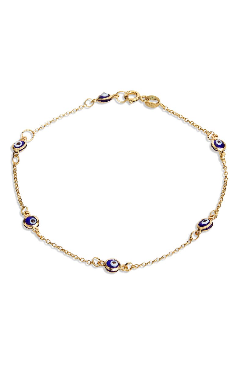 SAVVY CIE JEWELS Savvie Cie Jewels 18K Gold Plated Sterling Silver Evil Eye Bracelet, Main, color, Yellow