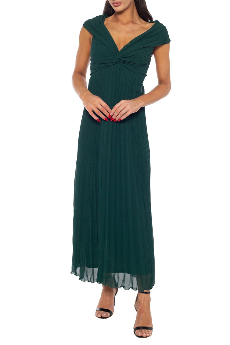 Cap Sleeve Pleated Maxi Cocktail Dress, Main, color, HUNTER