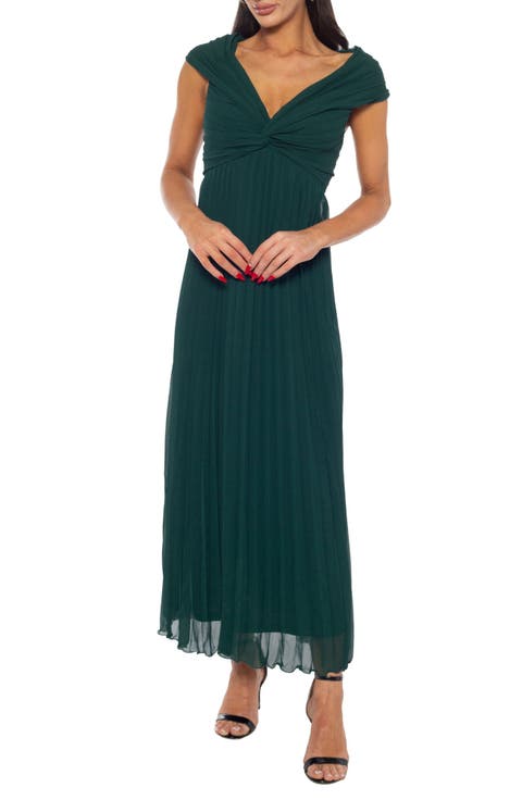 Cap Sleeve Pleated Maxi Cocktail Dress
