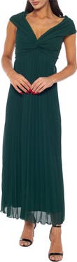 Marina Cap Sleeve Pleated Maxi Cocktail Dress