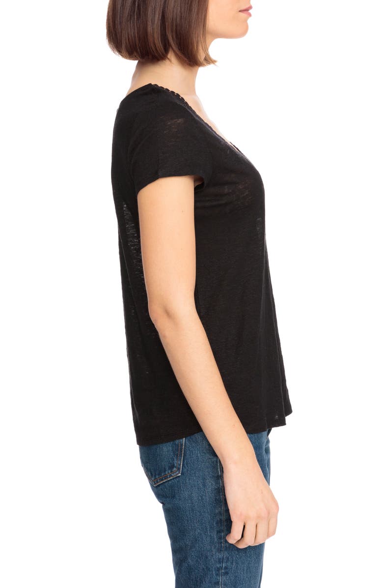 Sézane Loly Crochet Neck Linen Tee, Alternate, color,