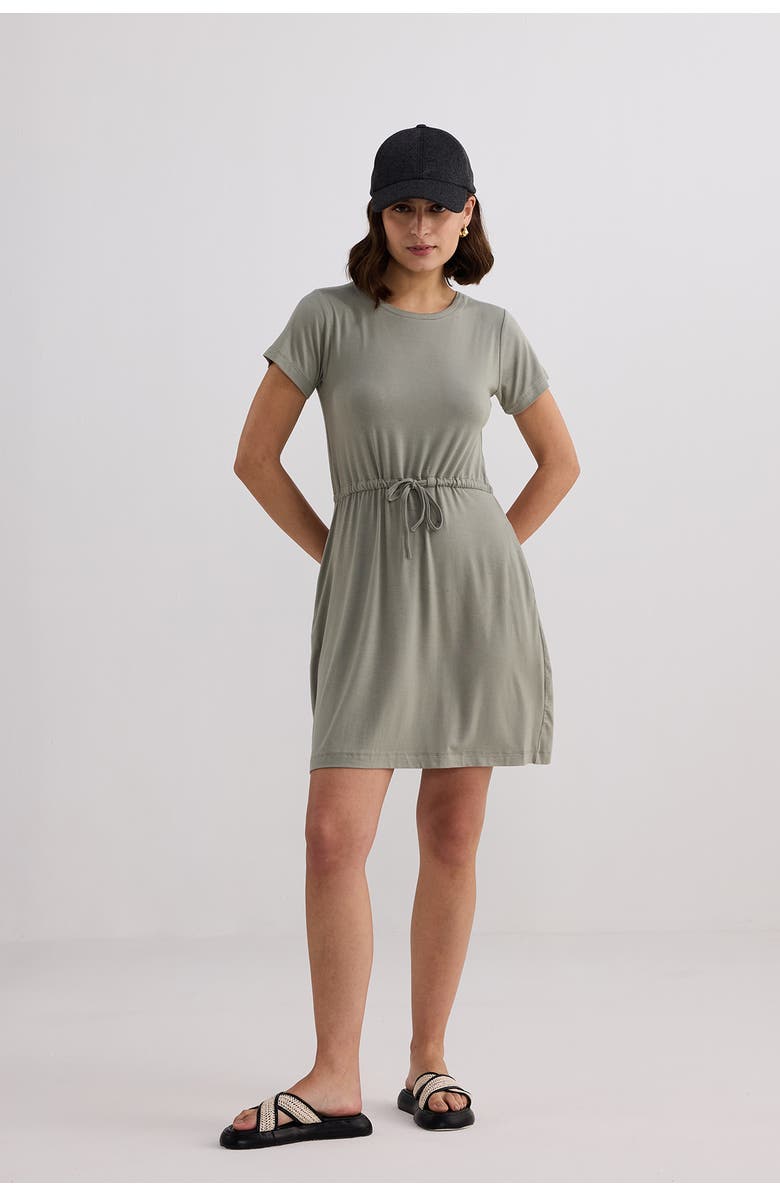 Reistor Drawstring Short T-shirt Dress, Alternate, color, Light Olive