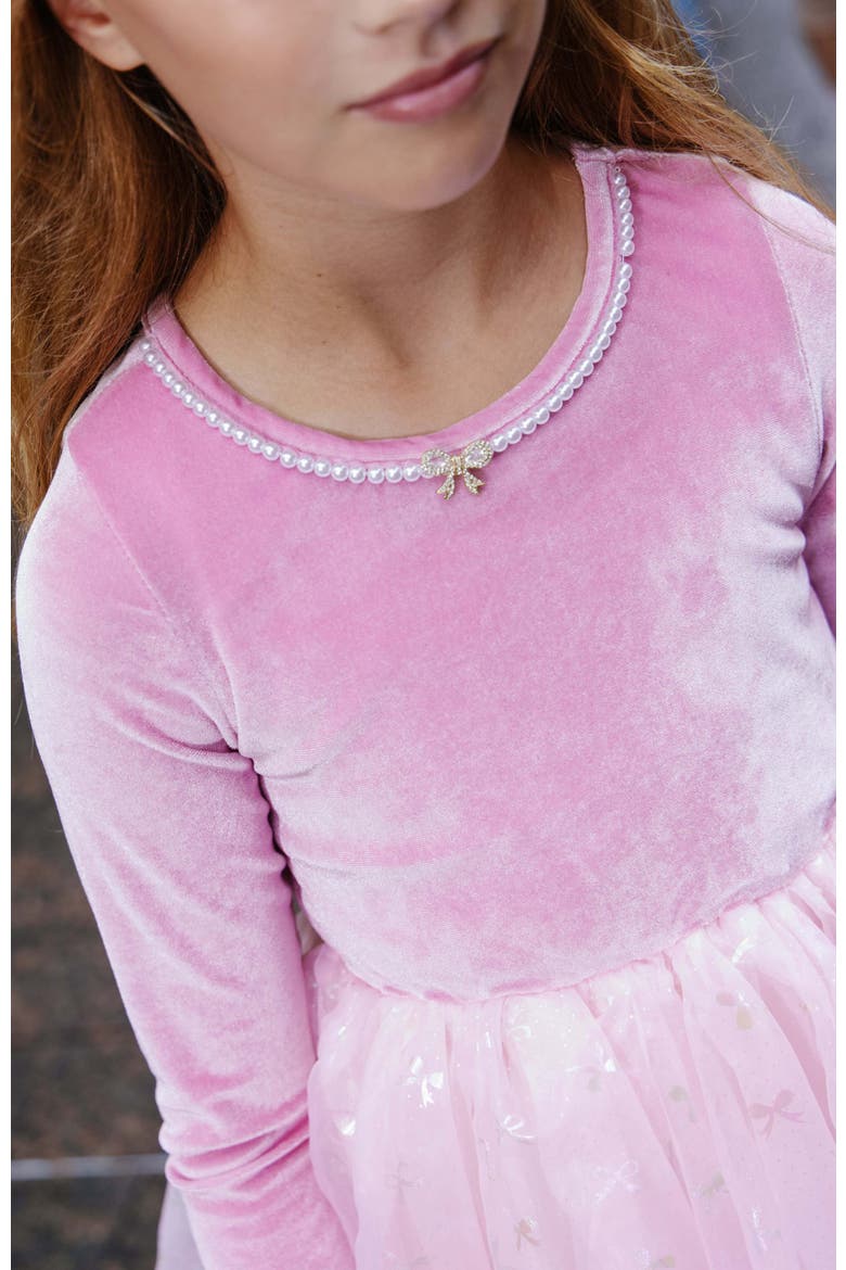 Ballerina Bow Velour Dress, Alternate, color, Pink