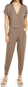Loveappella Short Sleeve Wrap Top Jumpsuit