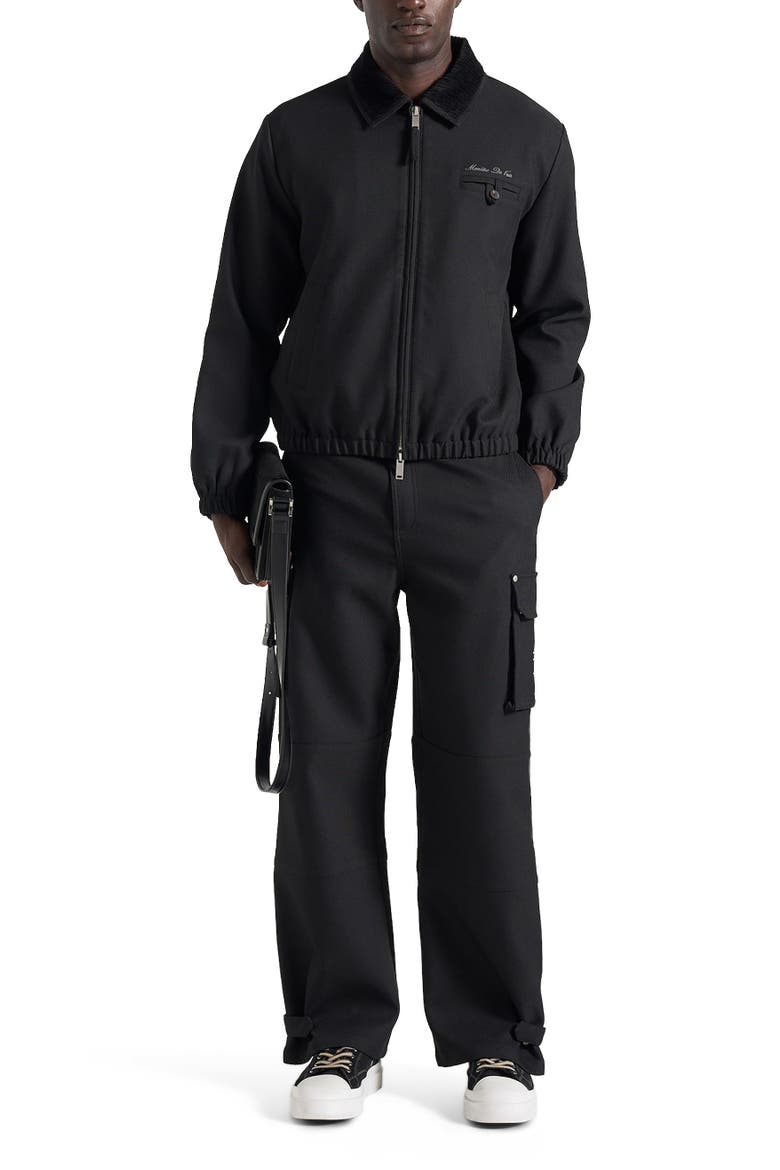 Mathis Twill Signature Wide Leg Cargo Trousers, Alternate, color, Black