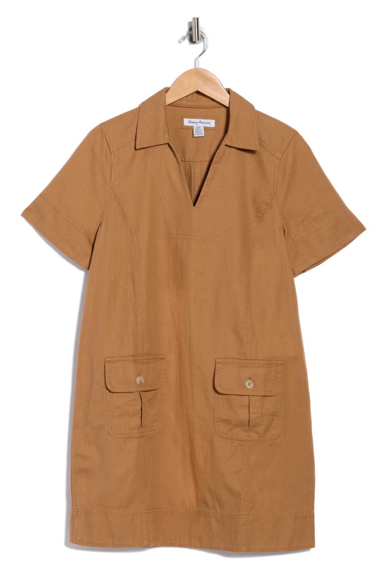 Utility Twill Short Sleeve Cotton & Linen Shift Dress, Alternate, color, GOLDEN
