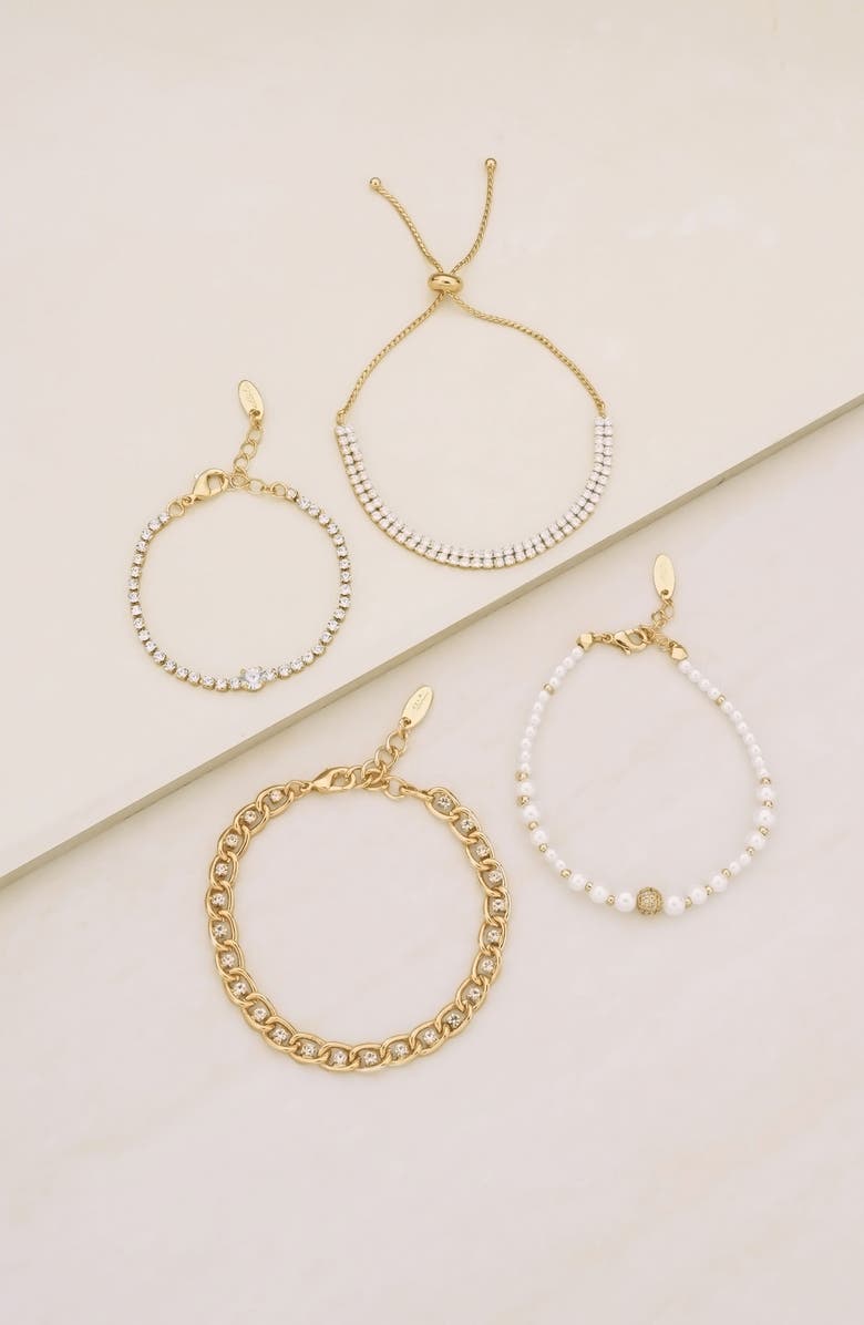 Ettika Set of 4 Crystal & Imitation Pearl Bracelets, Alternate, color, 