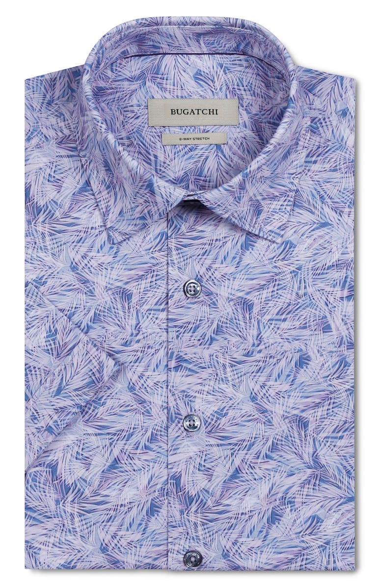 Bugatchi Miles OoohCotton<sup>®</sup> Tropical Palm Print Short Sleeve Button-Up Shirt, Alternate, color, Orchid