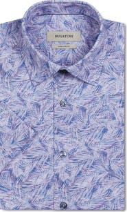 Bugatchi Miles OoohCotton® Tropical Palm Print Short Sleeve Button-Up Shirt
