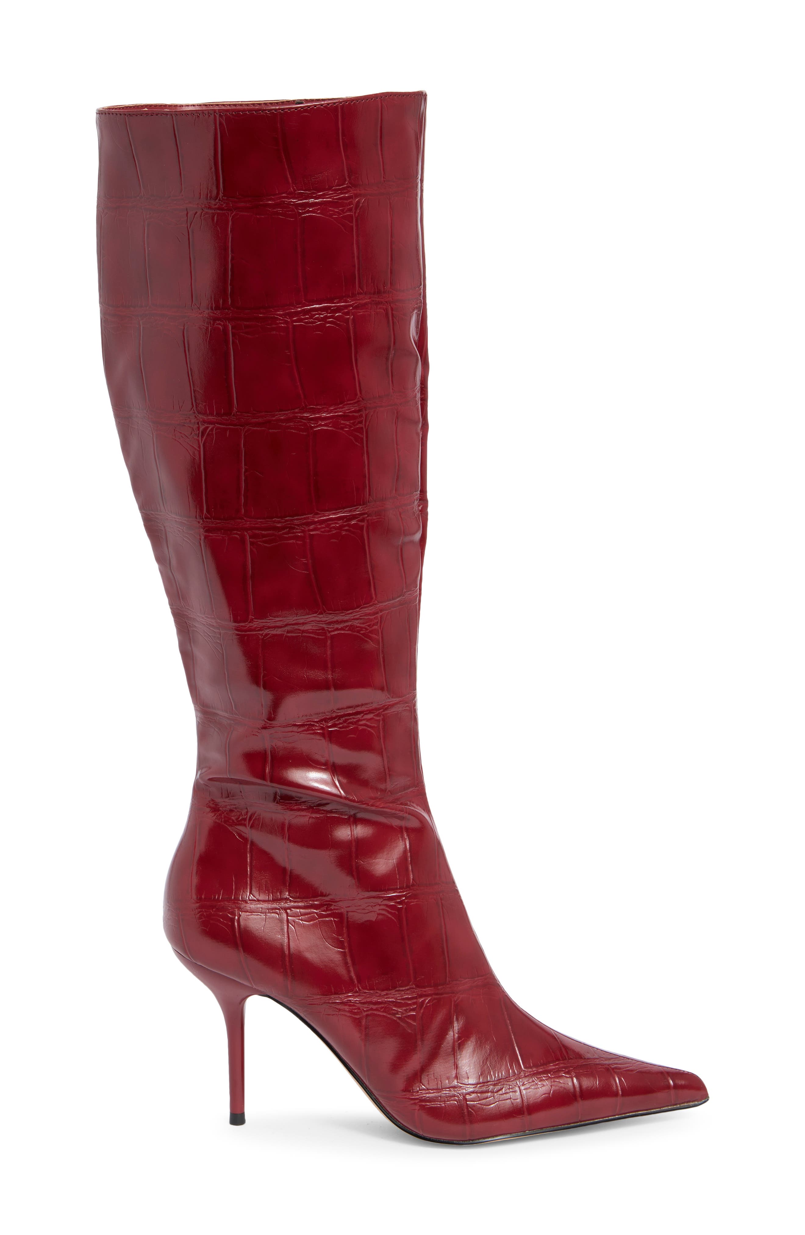 Pallmer Croc Embossed Faux Leather Boot, Alternate, color, RED CROCO