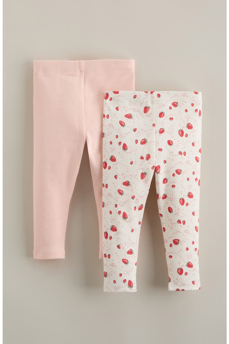 Assorted 2-Pack Cotton Leggings, Alternate, color, IVORY STRAWBERRY-PINK PACK