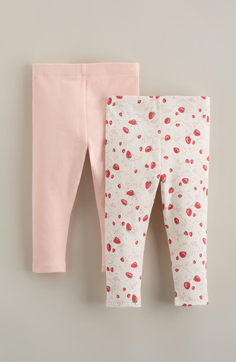 Nordstrom Assorted 2-Pack Cotton Leggings, Alternate, color, Ivory Strawberry-Pink Pack