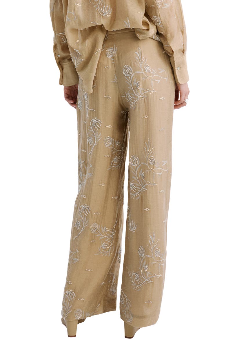 Beaded Floral Embroidered High Rise Pants, Alternate, color, BEIGE