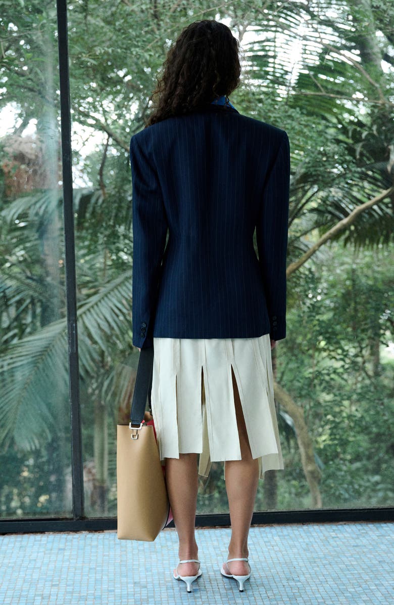 MANGO Belted Pinstripe Jacket, Alternate, color,