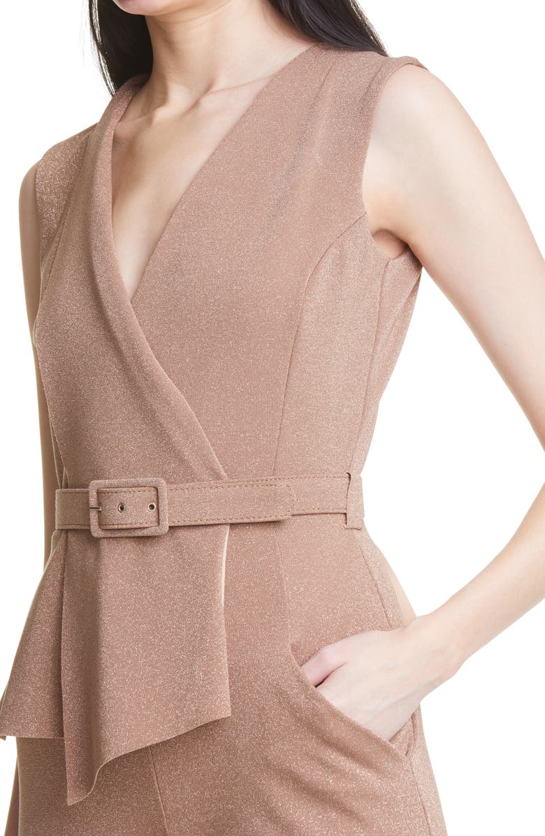 Chiara Boni La Petite Robe Kerolyn Metallic Slim Fit Belted Jumpsuit, Alternate, color,