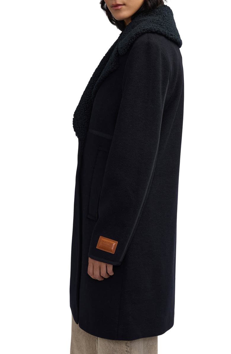 Scotch & Soda Runa Faux Shearling Collar Peacoat, Alternate, color, Black
