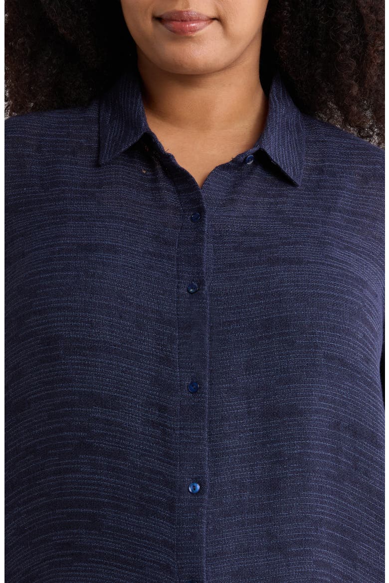 Classic Collar Elbow Sleeve Organic Linen Blend Button-Up Shirt, Alternate, color, INK