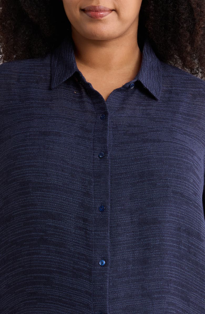 Eileen Fisher Classic Collar Elbow Sleeve Organic Linen Blend Button-Up Shirt, Alternate, color, Ink