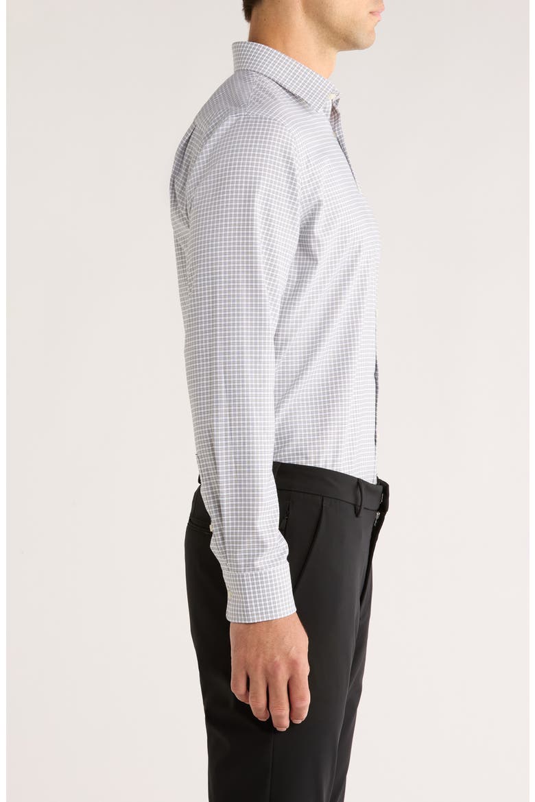 Trim Fit Check Premium Non Iron Cotton Dress Shirt, Alternate, color, OLIVE- NAVY CLINE PLAID