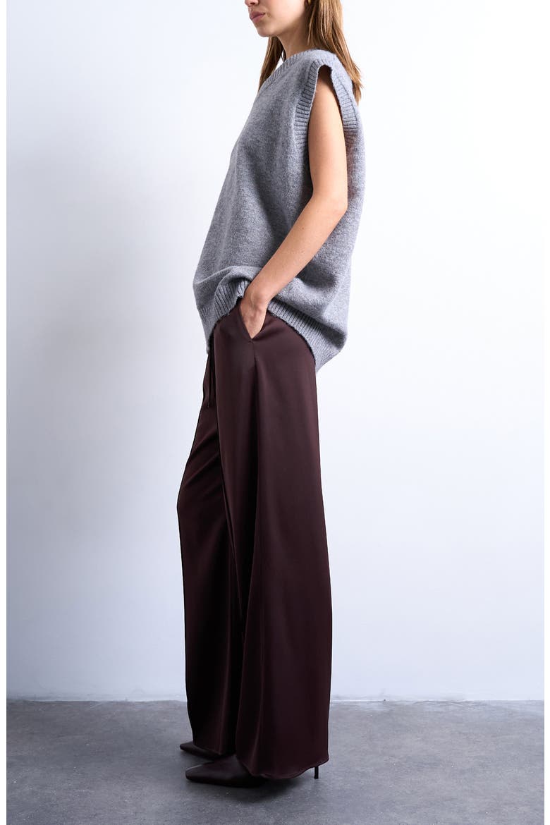 Drawstring Waist Wide Leg Pants, Alternate, color, BURGUNDY