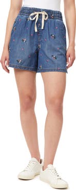 Kensie Embroidered Pull-On Denim Shorts