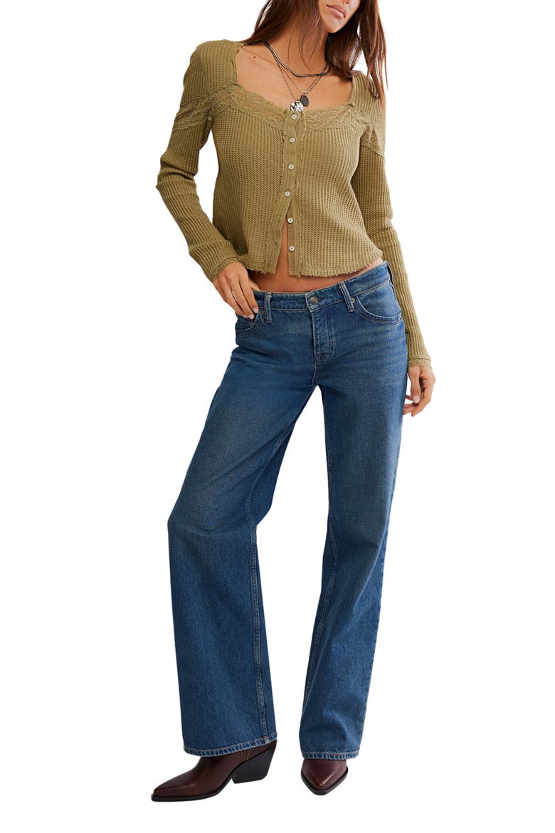 Let's Party Lace Trim Cotton Waffle Cardigan, Alternate, color, GOTHIC OLIVE