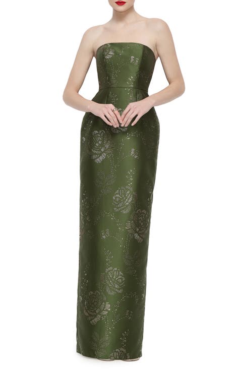 Jacqueline Gilt Floral Strapless Satin Twill Column Gown