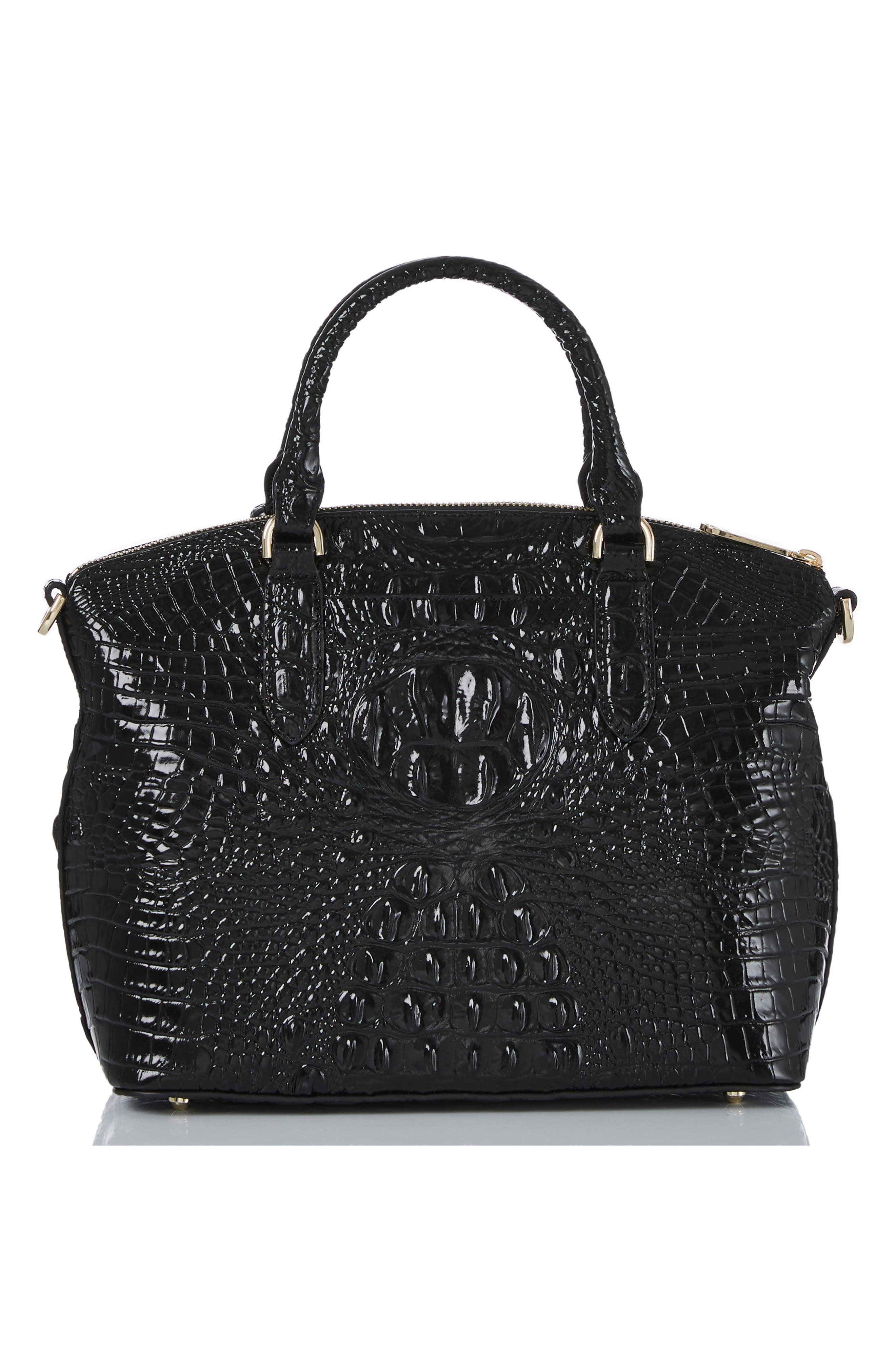 Brahmin Duxbury Croc Embossed Leather Satchel, Alternate, color, Black