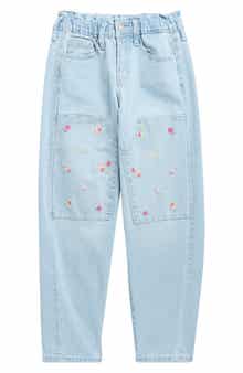 Vigoss Kids' Ditsy Floral Embroidered Knee Patch Barrel Jeans