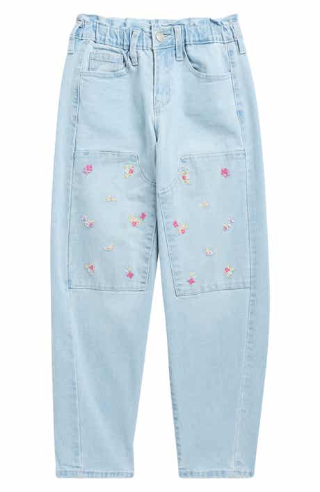 Vigoss Kids' Ditsy Floral Embroidered Knee Patch Barrel Jeans
