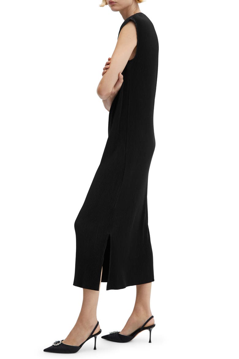 Pleated Sleeveless Midi Dress, Alternate, color, BLACK