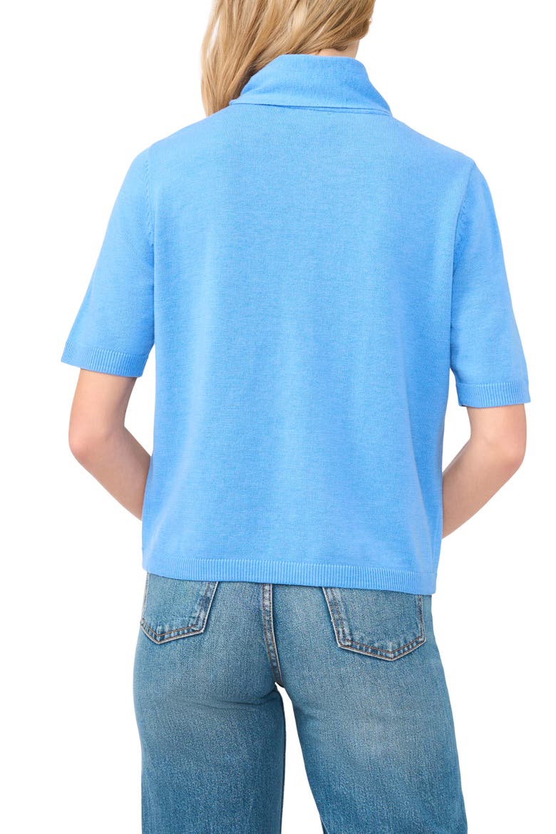 Tie Neck Short Sleeve Cardigan, Alternate, color, OCEAN FROST