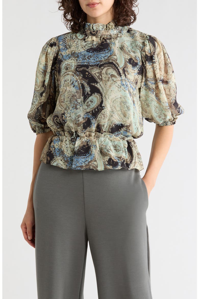 Ruffle Mock Neck Top, Main, color, PAISLEY PRINT