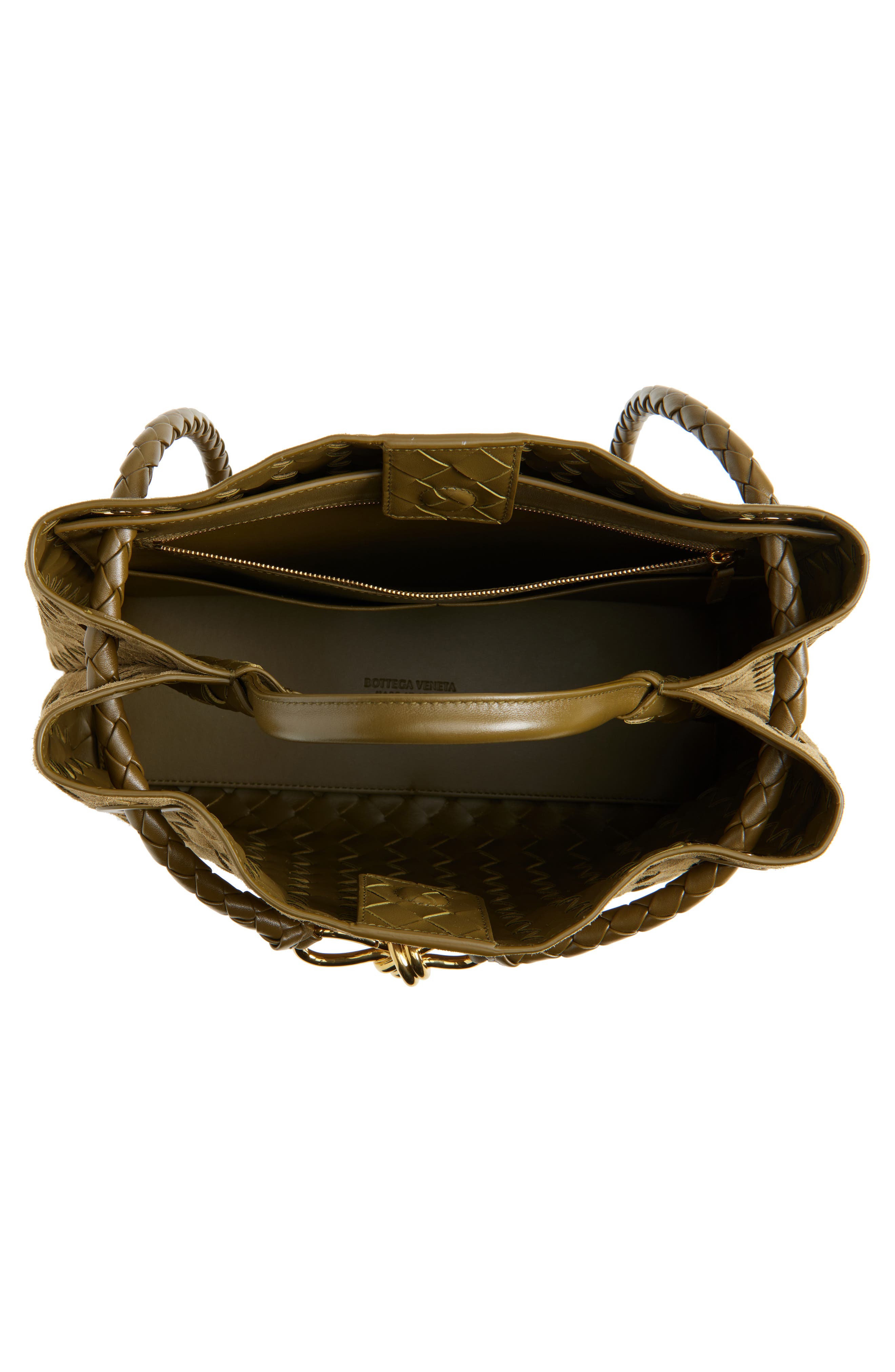 Bottega Veneta Medium Andiamo Intrecciato Suede Shoulder Bag, Alternate, color, Mud