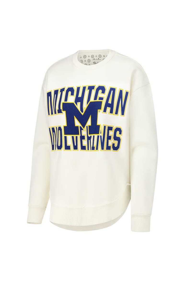 Women's Pressbox  Cream Michigan Wolverines Poncho Fleece Crew Sweatshirt, Alternate, color, Cream
