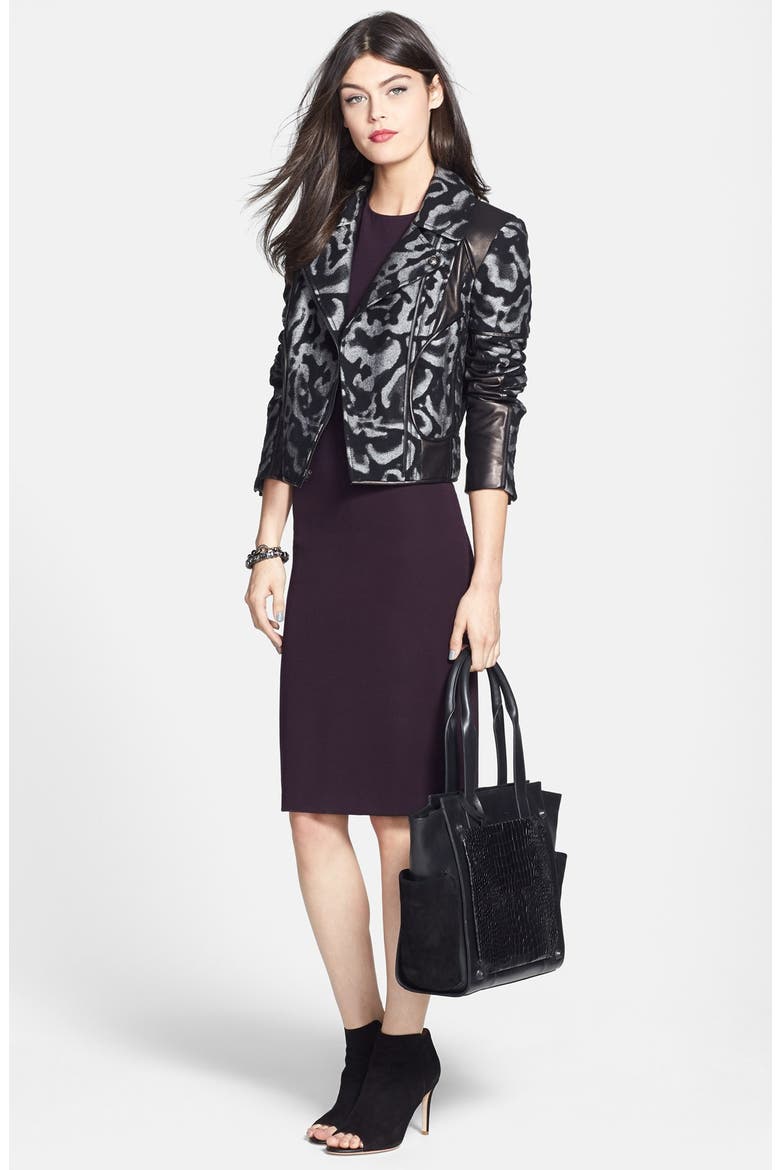 'Theodora Leo' Leather Accent Jacket, Alternate, color, GREY/BLACK