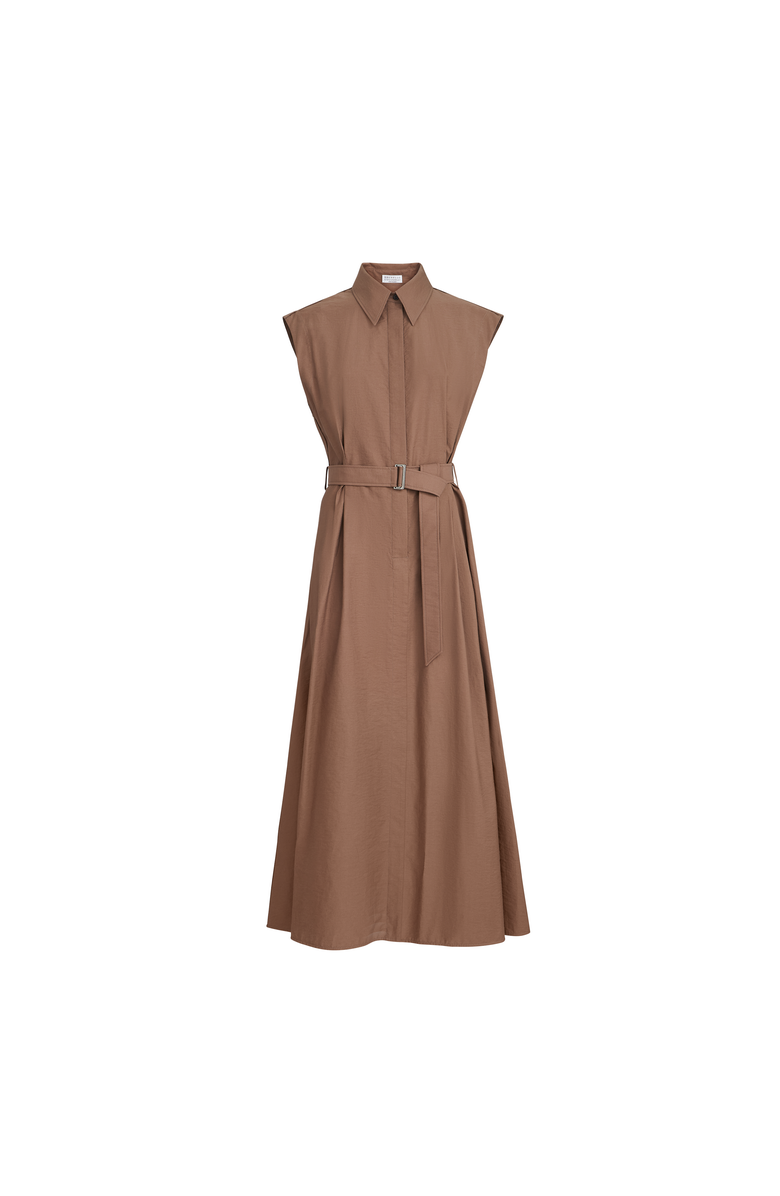 Brunello Cucinelli Texture twill Chemisier dress, Main, color, Brown