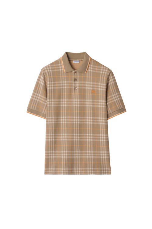 Burberry Checked Cotton Polo Shirt In Brown