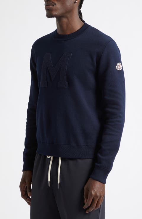 Chest Appliqué Crewneck Cotton Blend Sweatshirt