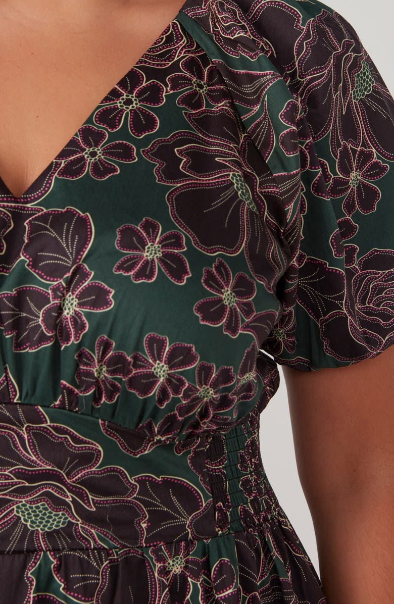 Estelle Wild Floral Puff Sleeve Midi Dress, Alternate, color, Green Print
