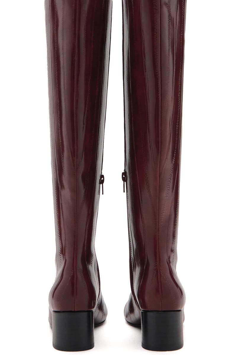 MANGO Embossed Faux Leather Tall Boot, Alternate, color, Burgundy