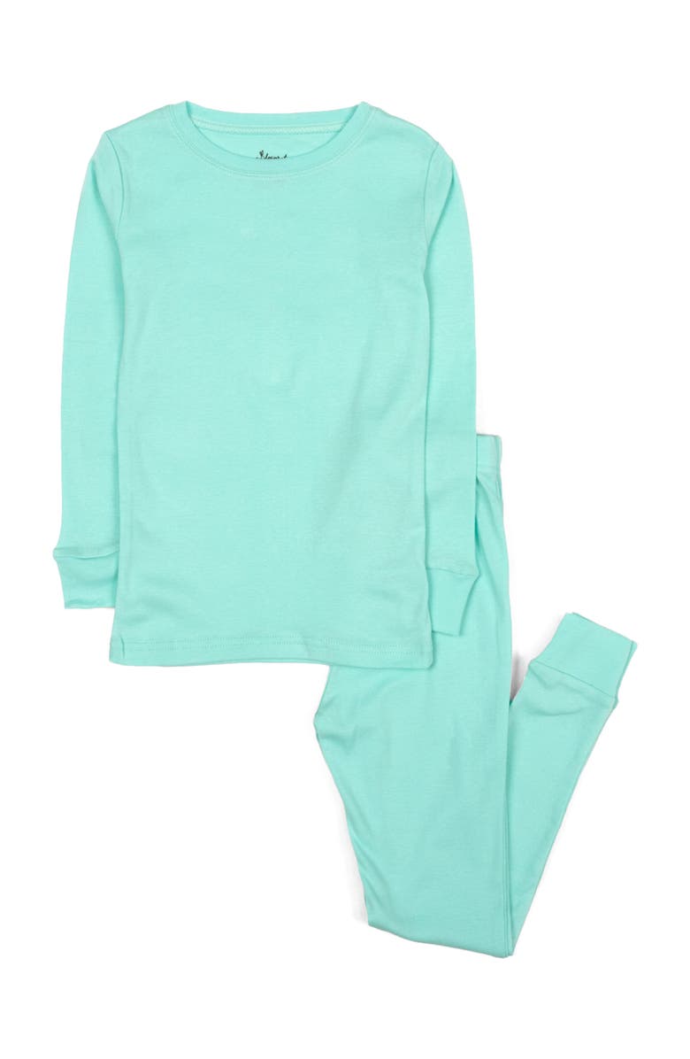 Leveret Kids Two-Piece Solid Cotton Matching Family Pajamas, Main, color, Aqua