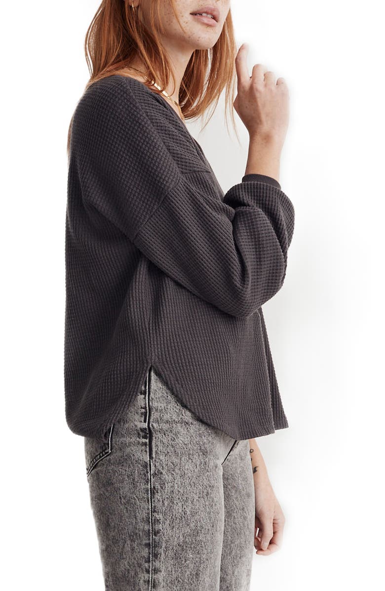 Madewell V-Neck Waffle Knit Top, Alternate, color,