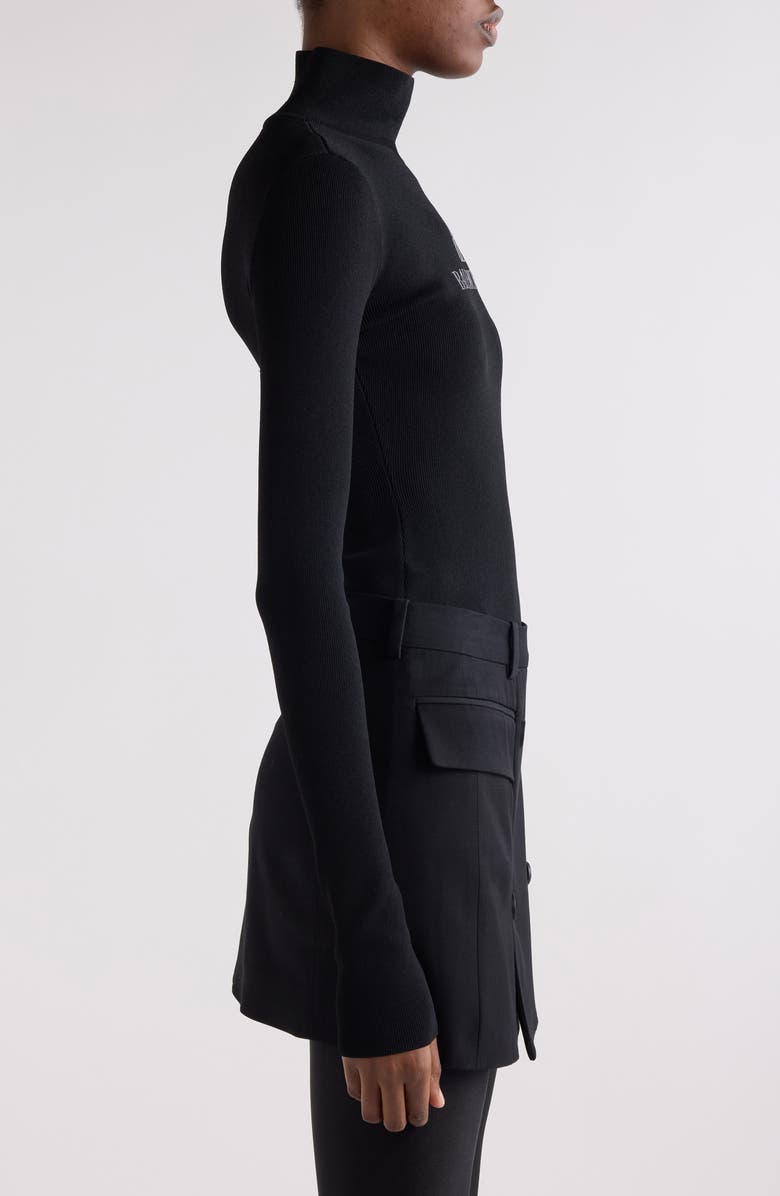 Balenciaga Nano Logo Rib Turtleneck Sweater, Alternate, color, 1369 Black/ Dark Grey