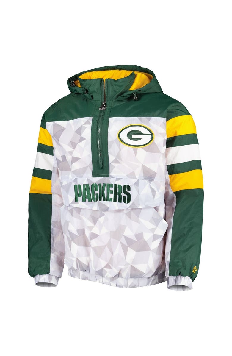 STARTER Men's Starter White/Green Green Bay Packers Thursday Night Gridiron Raglan Half-Zip Hooded Jacket, Alternate, color, White